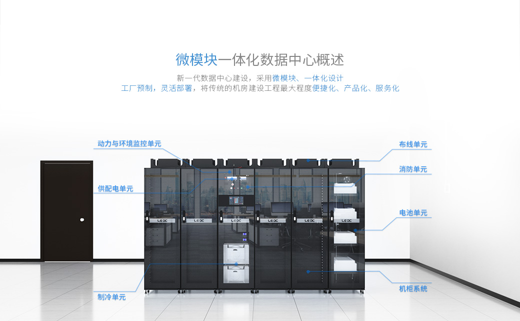 新一代数据中心建设，采用微模块、一体化设计；工厂预制，灵活部署，将传统的机房建设工程最大程度便捷化、产品化、服务化。